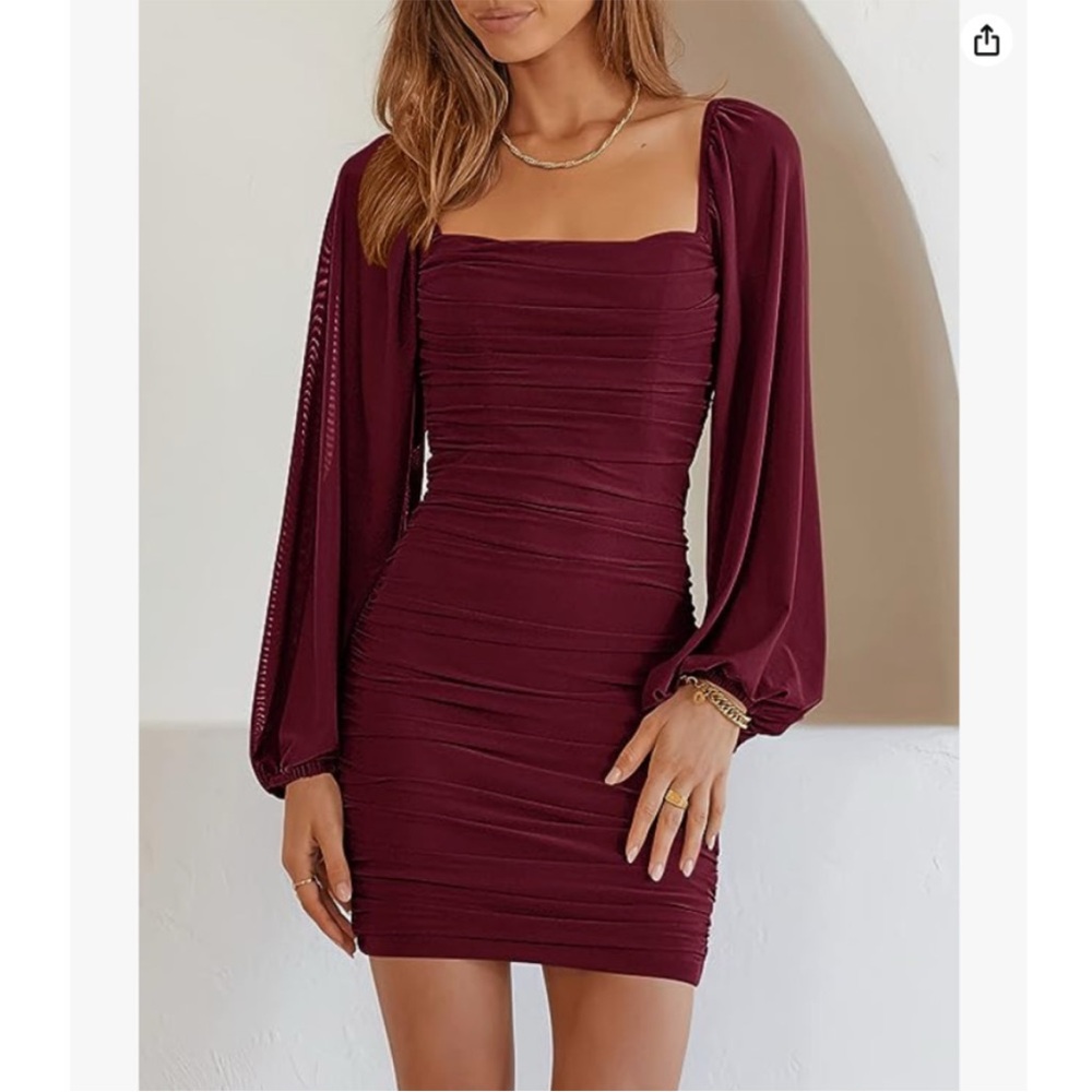 Chic Long Sleeve Burgundy Dress